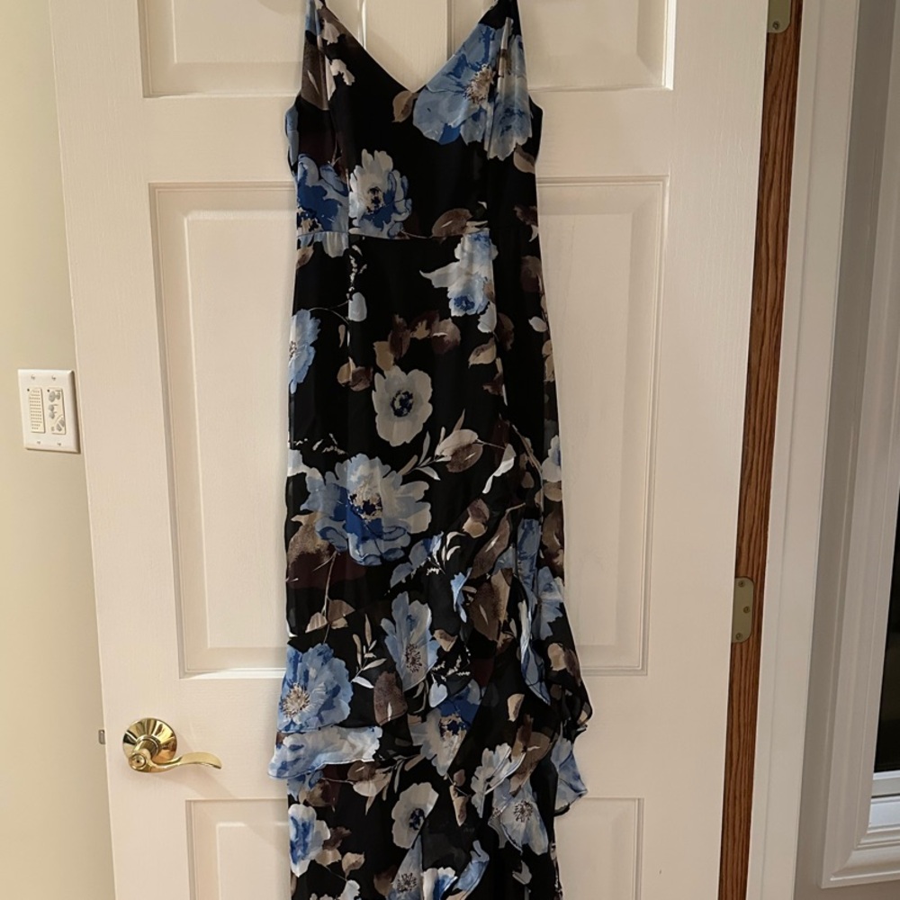 Black and Blue Sleeveless Spaghetti Strap Maxi Dress
